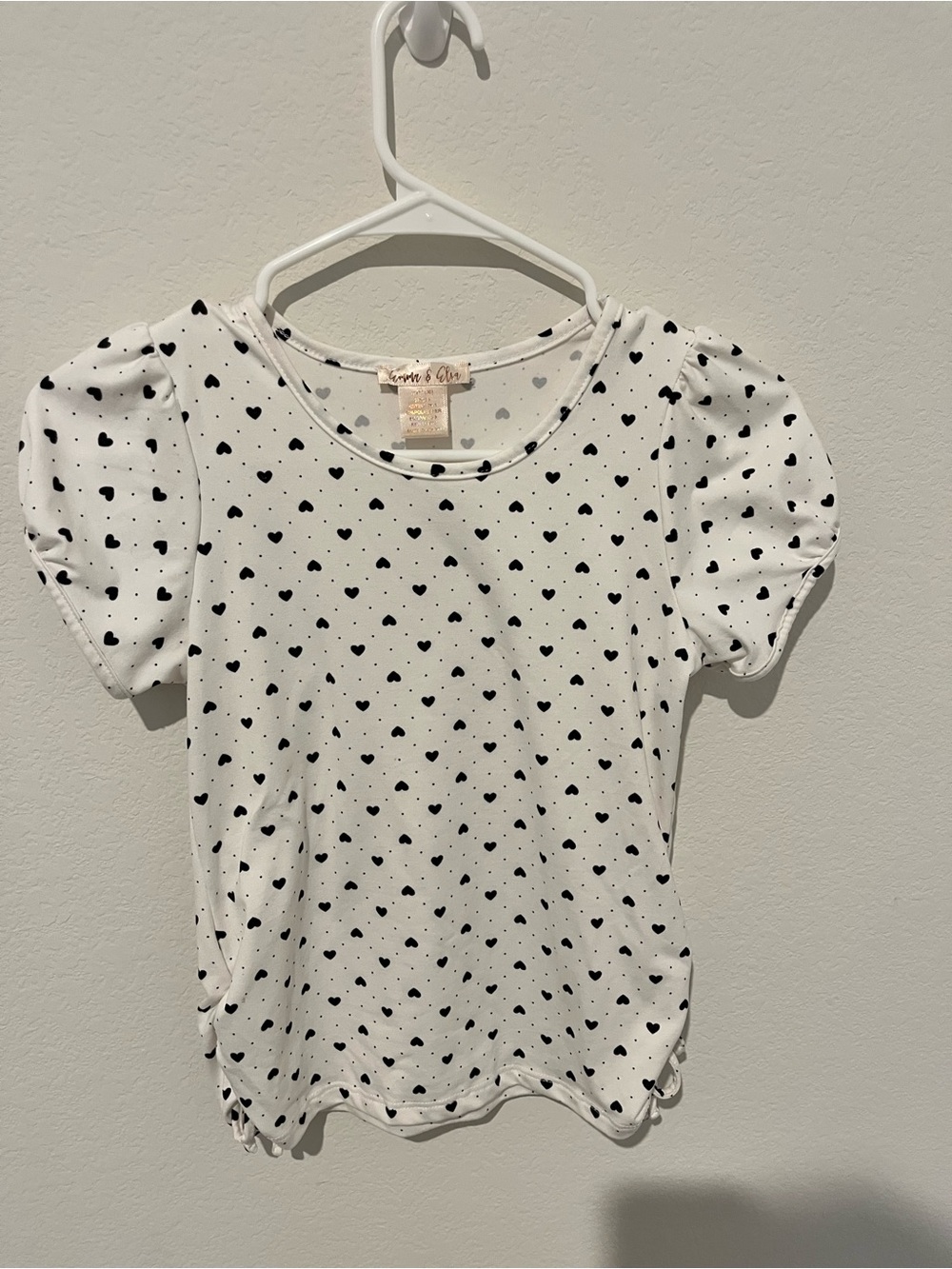 Girls White Heart-Print Puff Sleeve Tee